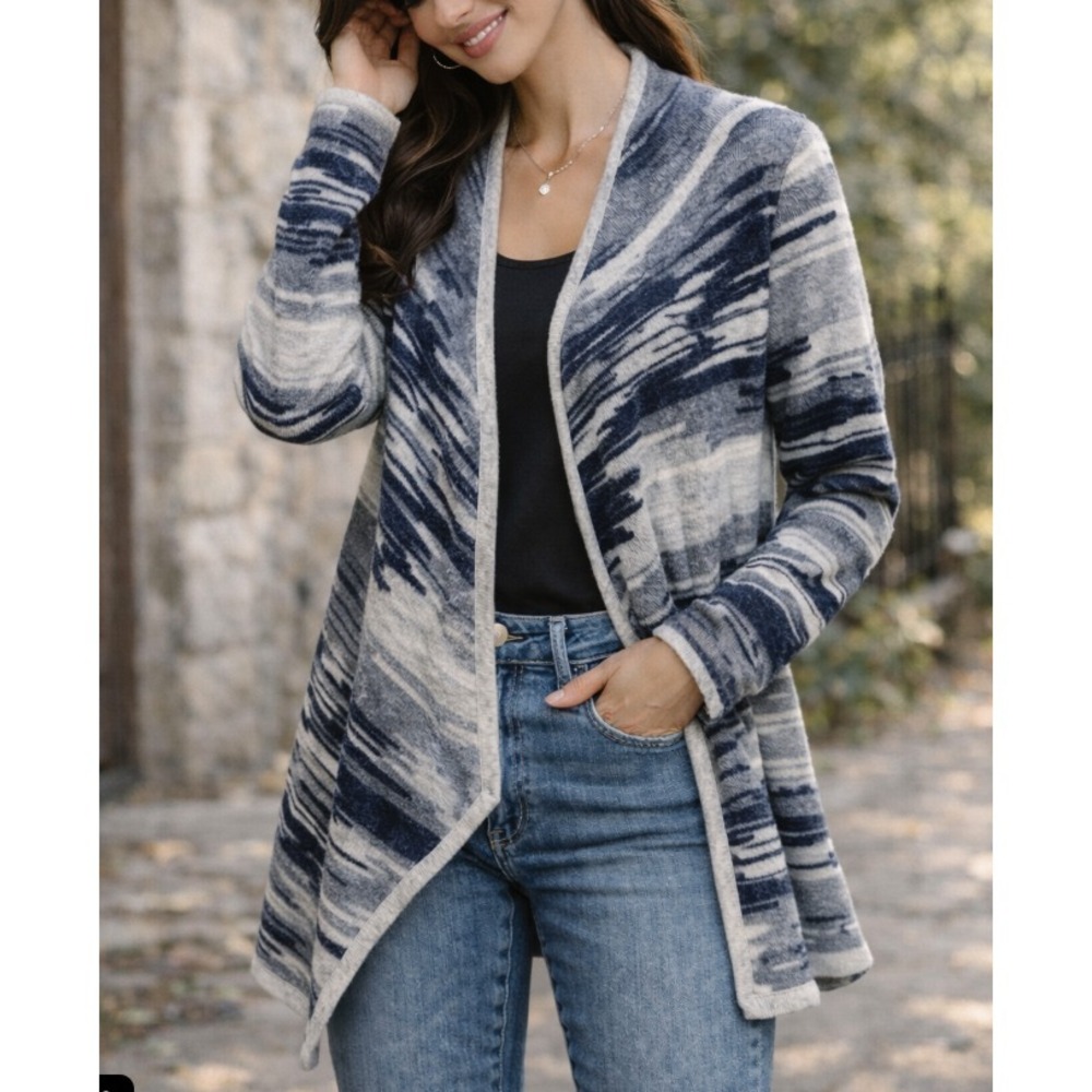 Lucky Brand Women's Open Front Cardigan Textured Patterned Medium Boho Western